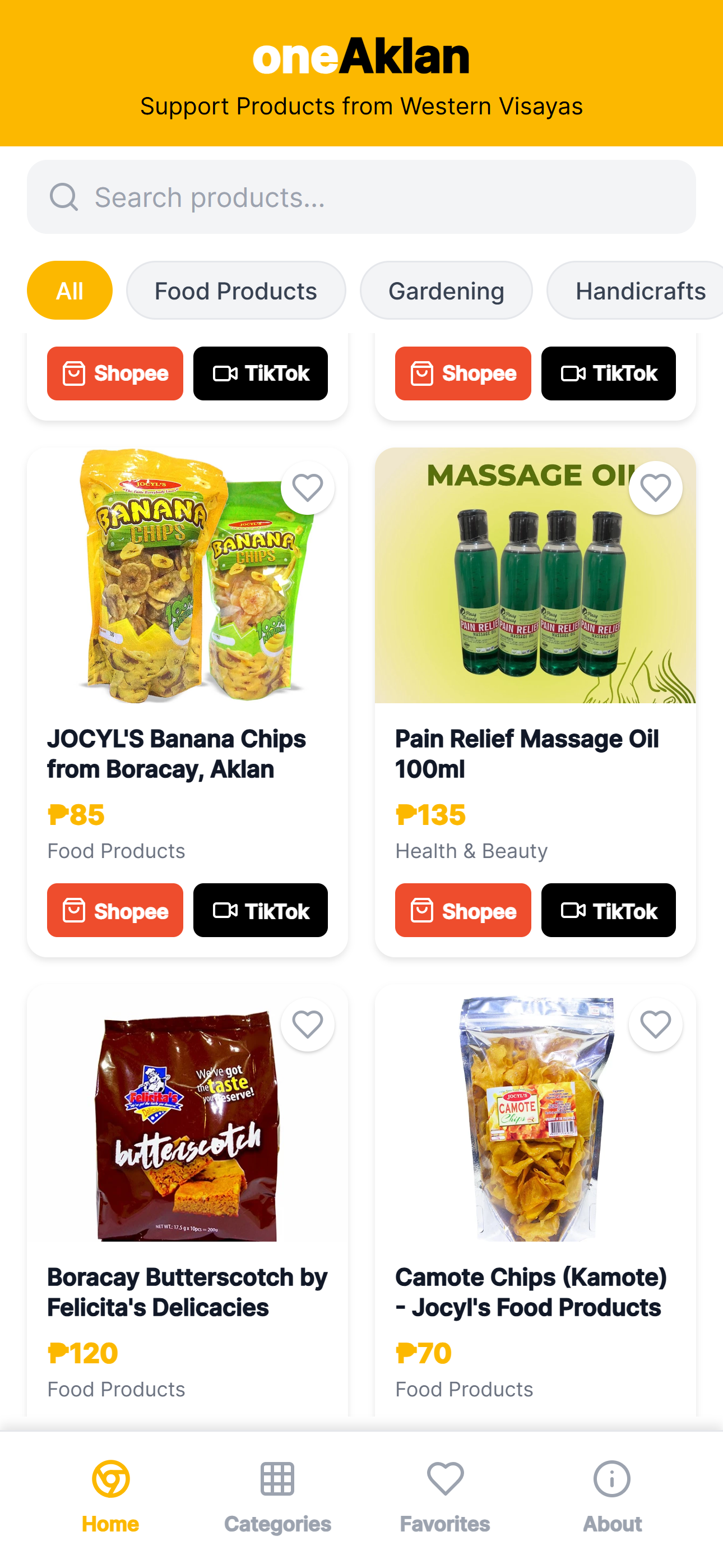 oneAklan mobile app home screen